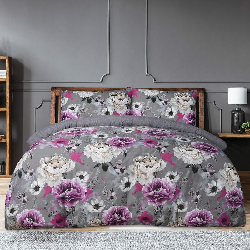Inky Floral Grey Set Copripiumino per Letto