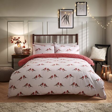 Sleepdown Robin-Set di Biancheria federe, in Cotone Spazzolato, Reversibile, con Bordi a Tubi, per Letto King Size, 220 cm x 230 cm, Colore: Rosso