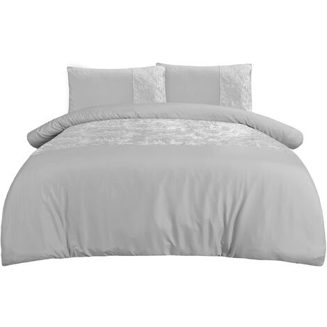 Sleepdown Set di biancheria da letto con copripiumino e federe, con bordo in velluto argentato, morbido e raffinato, per letto king size (220 x 230 cm)