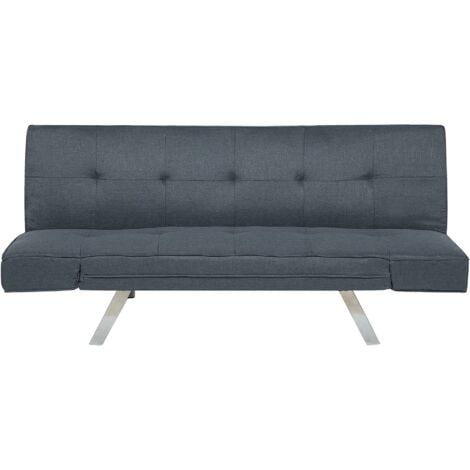 Sleeper Sofa 3 Seater Adjustable Armrests Upholstered Fabric Dark Blue Bristol - Blue
