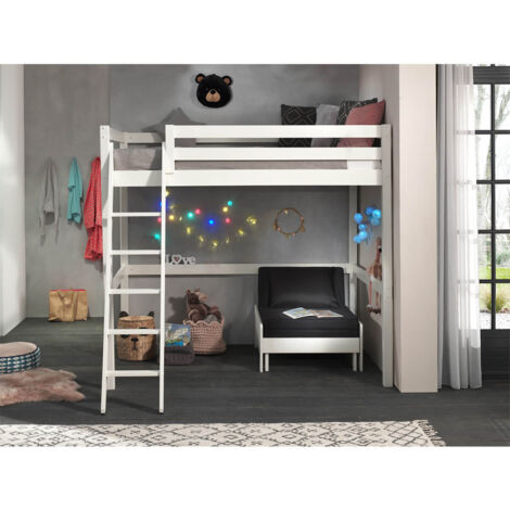 SLEEPY - Lit Mezzanine Blanc 140x200cm avec Fauteuil