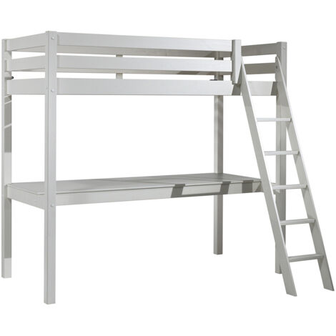 SLEEPY - Lit Mezzanine Blanc 90x200cm avec Bureau 205 cm