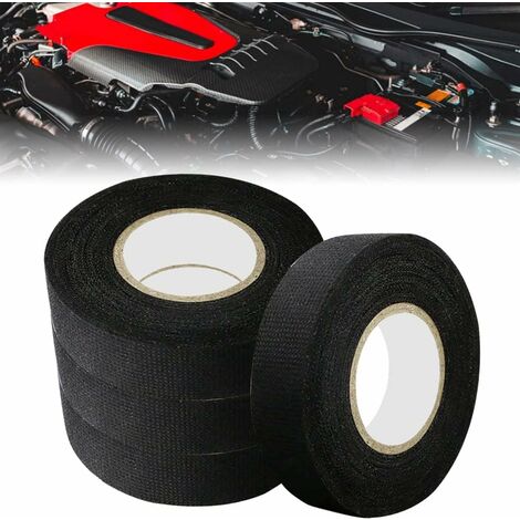 Ruban Chiffon de Voiture Bande Adhésif Isolant en Tissu d'Acétate pour  électricien Auto Véhicule, Noir, 25mm x 15m，2 pièces