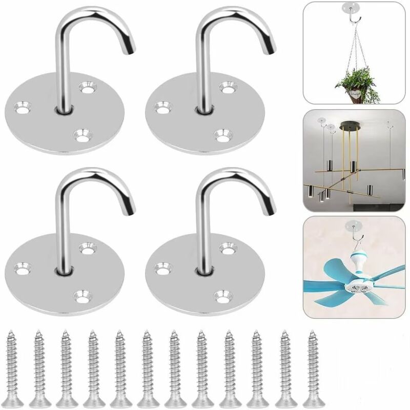 Sl.gt 4Pcs Crochet Plafond en Acier Inoxydable Argent Crochet Suspension Plafond avec Vis Crochet Fixation Plafond Anti-corrosion Anti-rouille