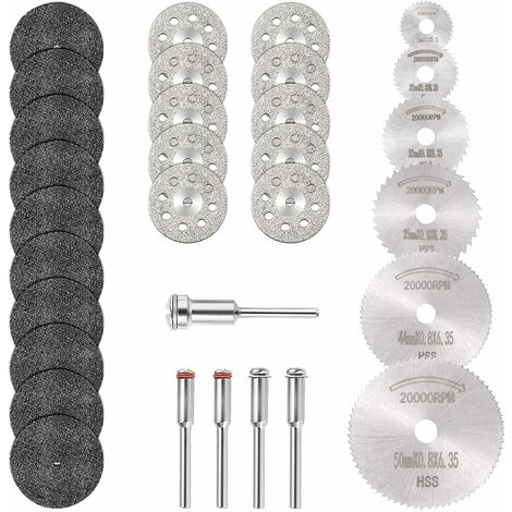 SL.GT Mini Disque Diamant à Tronçonner & Mini Lame de Scie Circulaire HSS & Mini Disque de Coupe en Résine (3mm Mandrins) pour Bois Pierre Métal - Paquet de 30Pcs