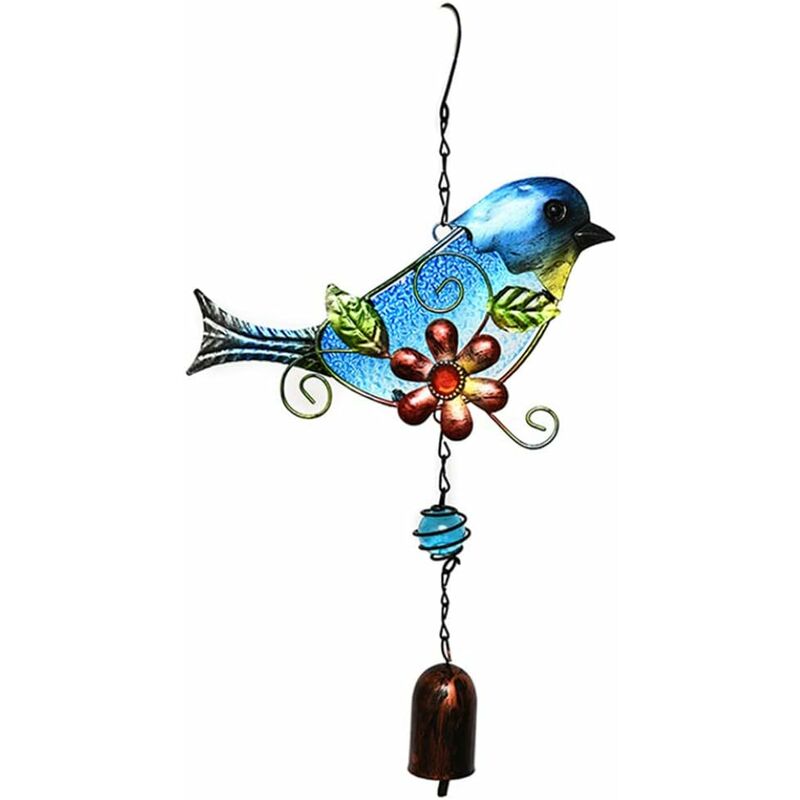 SL.GT Suspension d'oiseau en fer à oiseaux de vent oiseau carillon ornements de cloche jardin animaux pendentiels bleu
