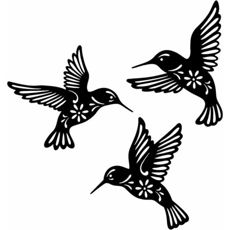 SL.GT,Décoration Murale Colibri Oiseau en Métal Noir, 3 Pièces 10.2in Décoration Murale en Fer Forgé Colibri