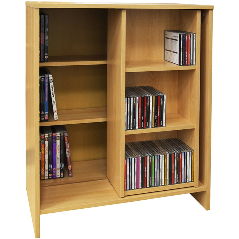 SLIDE - CD DVD Media Storage Bookcase / Display Sliding Shelves - Oak