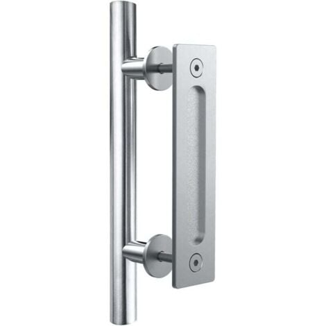 Sliding door handle, stainless steel door handle, double-sided handle, silver, 24 cm