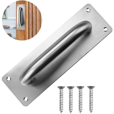 Sliding Door Handle with 4 Screws, Barn Door Handle with Back Plate, Stainless Steel Push Door Handles for Barn Doors, Closet Doors, Gardens