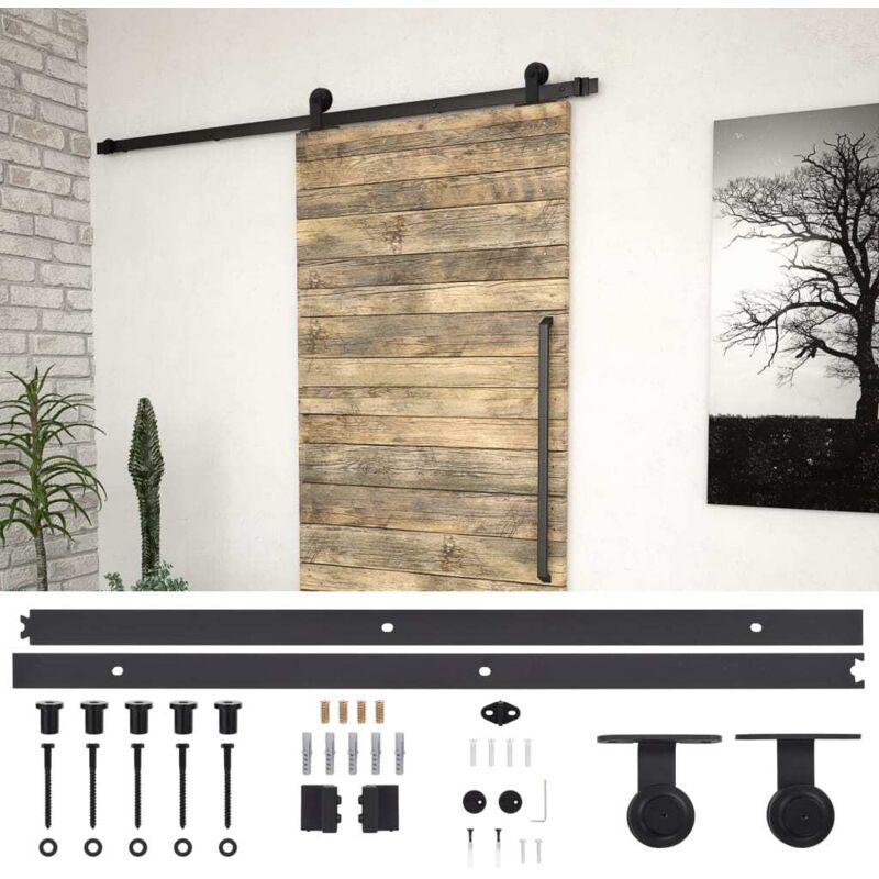 Sliding Door Skien Hardware Kit 183 Cm Steel Black Vidaxl
