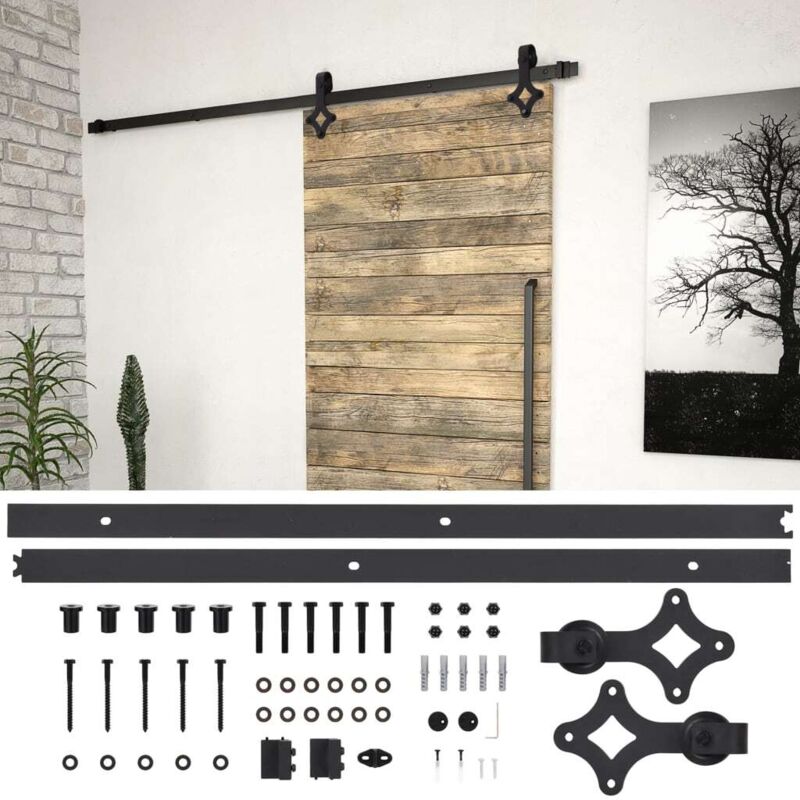 Sliding Door SKIEN Hardware Kit 200 cm Steel Black vidaXL