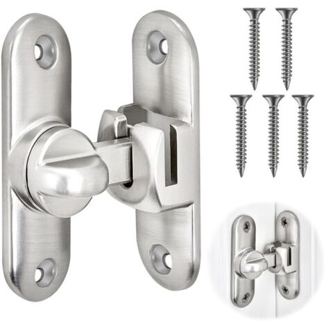 Sliding Door Lock, 90/180 Degree Sliding Door Latch, Interior Door Lock with Screws for Kitchen, Window, Bedroom (Silver)