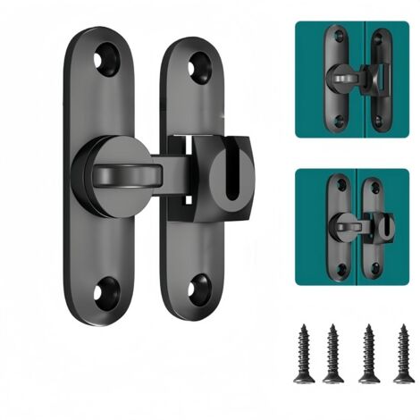 Sliding Door Locks, Door Lock Bolt with 4 Screws, 90/180 Degree Right Angle Door Latch for Doors, Windows, Sliding Cabinet Doors (Black)