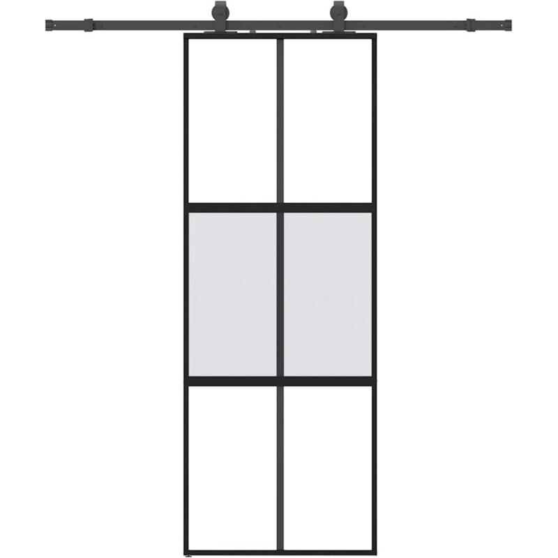 Vidaxl - Sliding Door With Hardware Set Black 76x205 Cm Tempered Glass