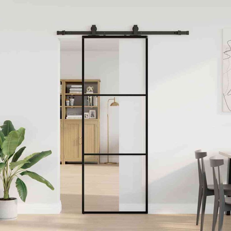 Vidaxl - Sliding Door With Hardware Set Black 76x205 Cm Esg Glass