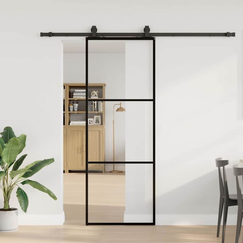 Vidaxl - Sliding Door With Hardware Set Black 76x205 Cm Esg Glass