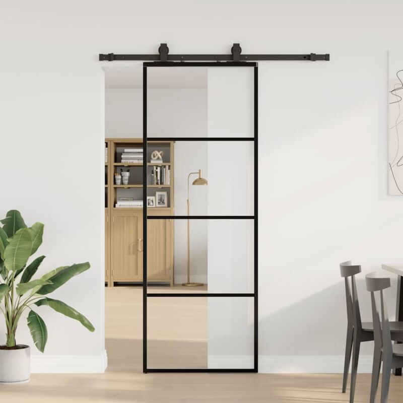 Vidaxl - Sliding Door With Hardware Set Black 76x205 Cm Esg Glass