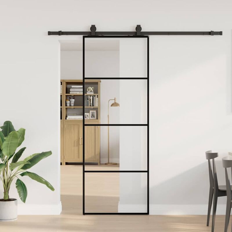 Vidaxl - Sliding Door With Hardware Set Black 76x205 Cm Esg Glass