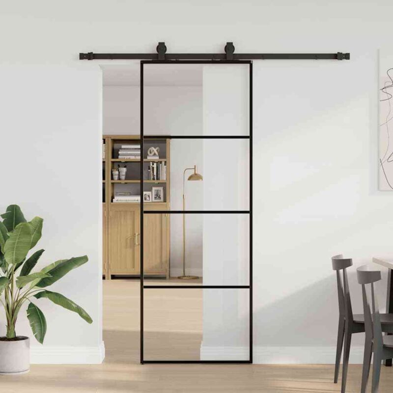 Sliding Door With Hardware Set Black 76x205 Cm Esg Glass Vidaxl