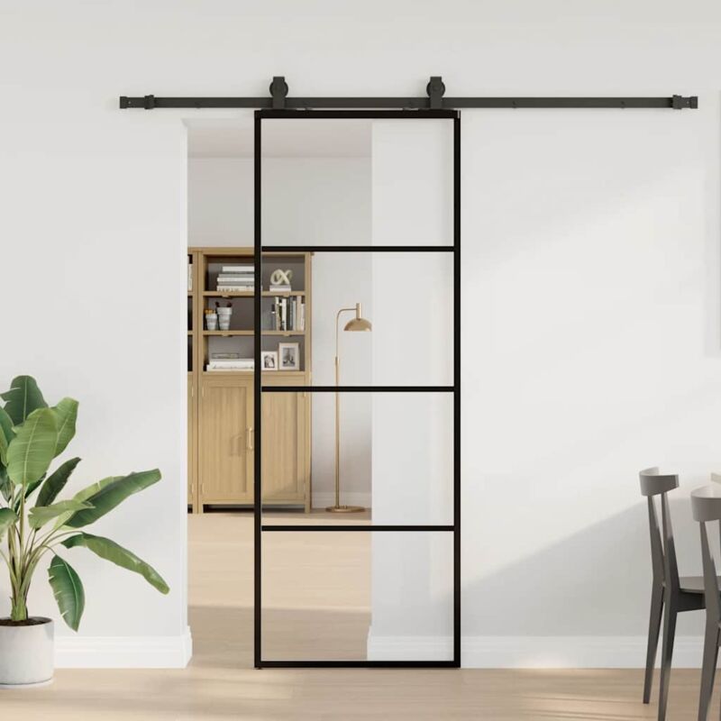 Vidaxl - Sliding Door With Hardware Set Black 76x205 Cm Esg Glass
