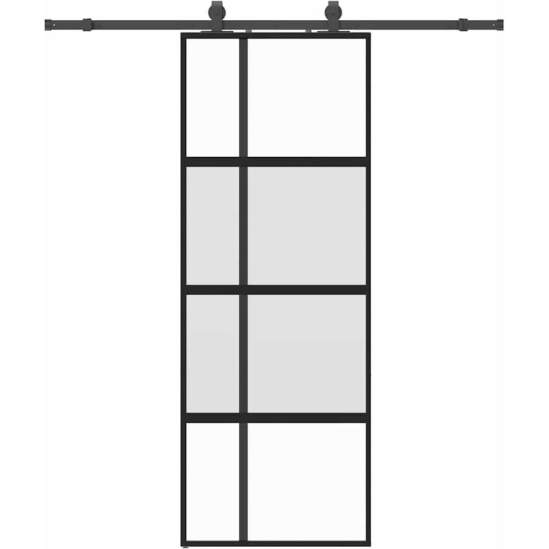 Vidaxl - Sliding Door With Hardware Set Black 76x205 Cm Tempered Glass