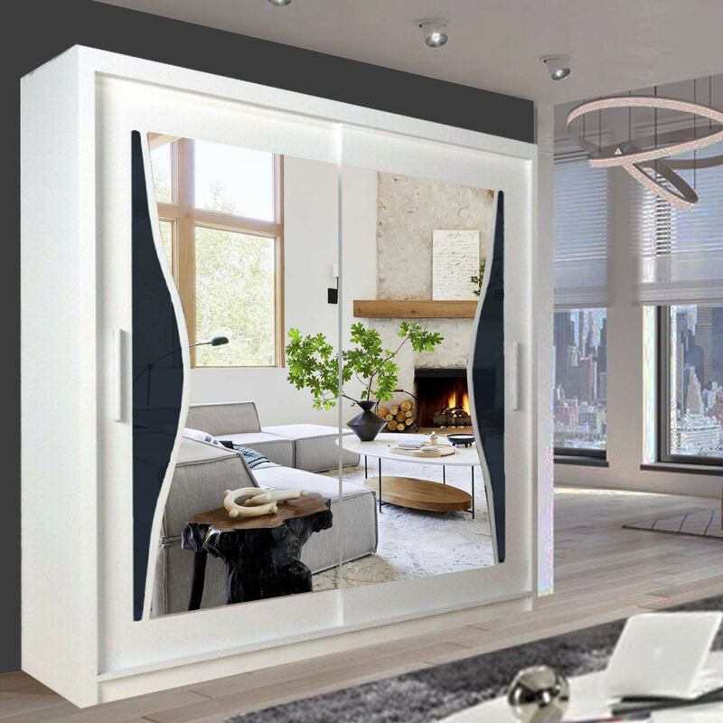 Glasgow Free Standing Sliding Mirror Door Wardrobe UK White - 180cm