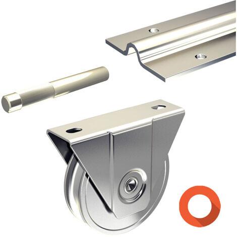Slid'Up By Mantion – Kit coulissant pour portail 3 m – 3 rails en acier galvanisé 1,95 m – Galets Ø 16 mm – Charge max 400 kg