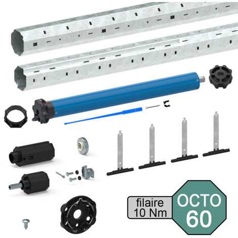 Slid'Up By Mantion – Kit motorisation filaire pour volet roulant 20 kg – Tube octogonal Ø 60 mm – Couple 10 Nm – Réglage manuel des fins de course