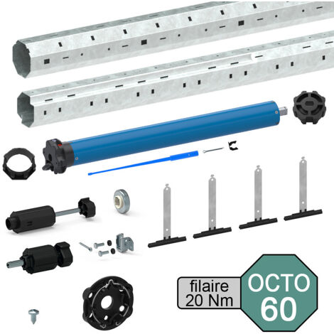 Slid'Up By Mantion – Kit motorisation volet roulant 40 kg – Tube octogonal Ø 60 mm – Moteur filaire 20 Nm – Réglage manuel des fins de course