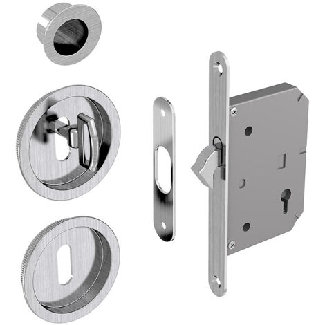 Slid'Up By Mantion – Serrure monopoint en applique avec poignée ronde – Acier finition satiné – Pour porte coulissante 40 mm – Kit complet avec 2 clés