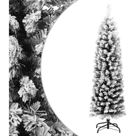 Slim Artificial Christmas Tree with Flocked Snow Green 150 cm PVC