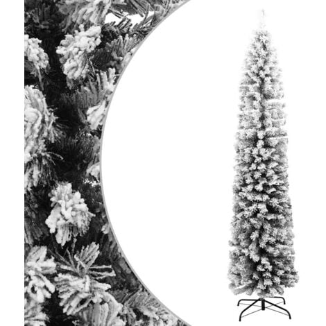 Slim Artificial Christmas Tree with Flocked Snow Green 180 cm PVC