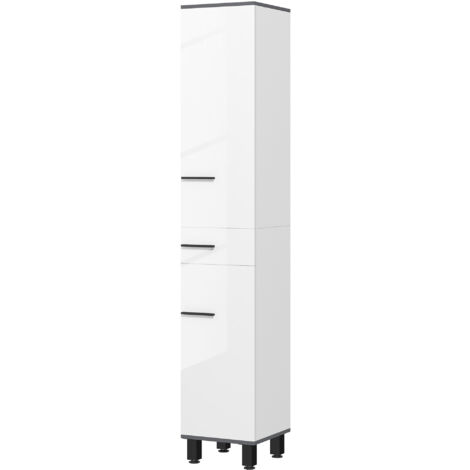 Slim Bathroom Cabinet, Bathroom Tall Cabinet, Bathroom Storage Unit with Adjustable Shelves, Double Doors and Drawer
