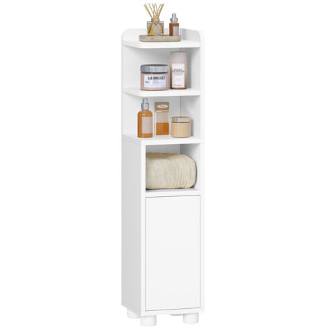 Slim Bathroom Storage Cabinet, Narrow Bathroom Storage Unit with Open & Closed Dual-Zone Design & Adjustable Shelves