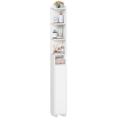 Slim Bathroom Storage Cabinet, Narrow Storage Unit with Open & Closed Dual-Zone Design and Adjustable Shelves