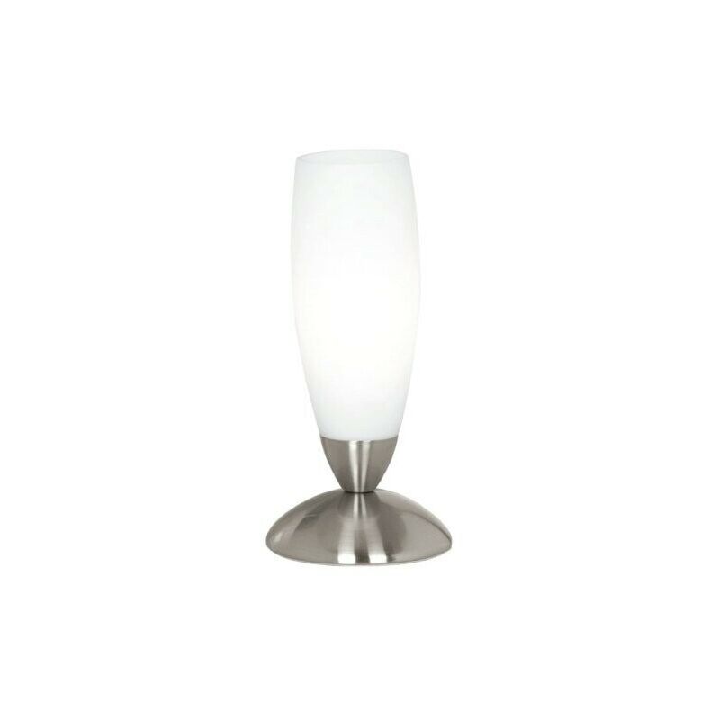 Image of Eglo - Slim Lampada Da Tavolo In Vetro Bianco Con Base Rotonda Nichel E14 1x40w 82305