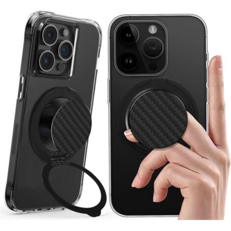 Slim Magnetic Phone Ring, Ultra Thin Kickstand Compatible with Finger Loop, Phone Holder Ring for iPhone 16/15/14/13/12 (Carbon Fiber)