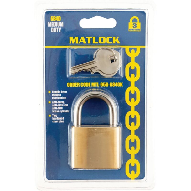 Slimline Brass Key Padlock - 40MM - Matlock
