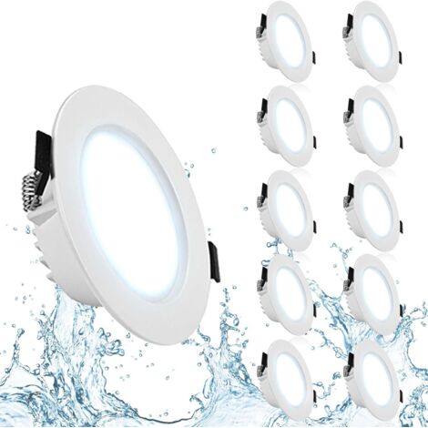 Slimline LED Recessed Spotlight, 10 x 6W Bathroom LED Spotlight IP44, 550LM Daylight White 6500K, Integrated LED Spotlight Diameter 100mm for Kitchen Bedroom Living Room AC85-265V