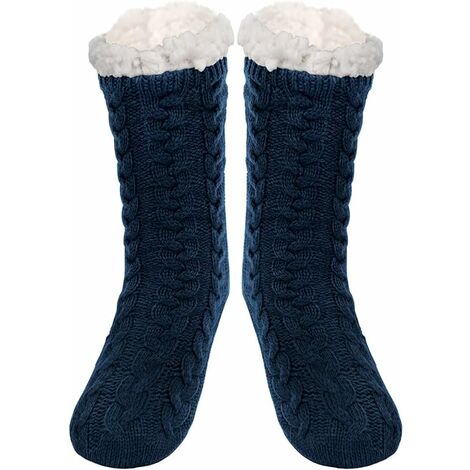 Slipper Socks Men Super Soft Warm Cozy Fleece-lined Winter Chunky Slipper Socks ???dark blue???