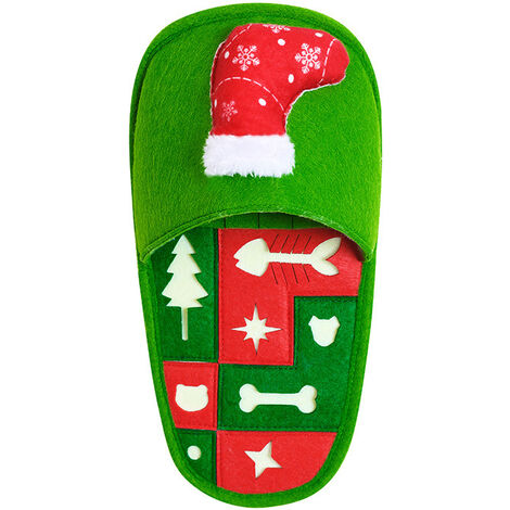 Slippers felt Christmas slippers pet sniffing pad dog sniffing puzzle toy Christmas green Size: 32 * 17 * 9cm dog face sniffing pad, interactive feeding game, solve the problem of boredom, encourage natural foraging skills of dogs and cats used in the bow