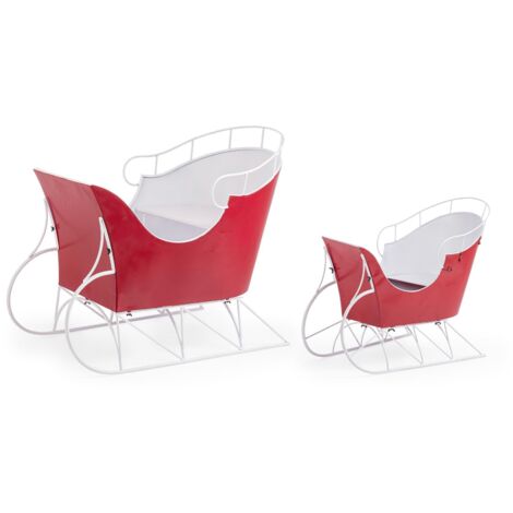 Slitta decorativa "Kory" in metallo colore rosso e bianco per decorazioni natalizie