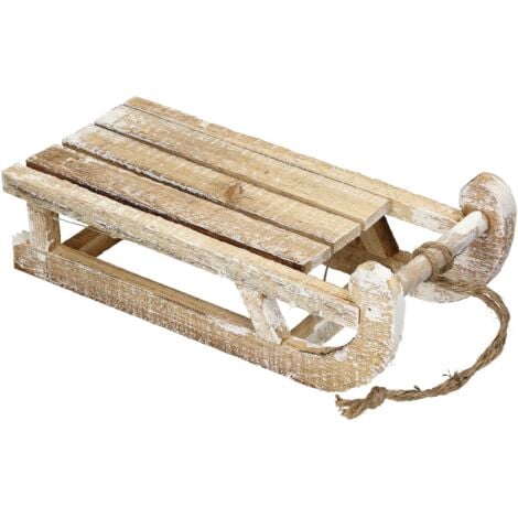 OSE Slitta decorativa natalizia sbiancata in legno per decorazioni natalizie -Piccola