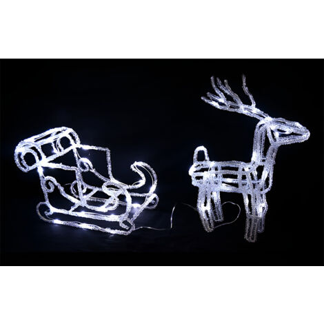 Slitta di babbo natale con Renna Illuminata 64 Luci LED Bianco Freddo Ghiaccio Decorazione Natalizia per Interno e Esterno