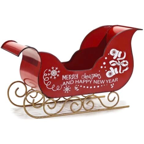 COSE DA CASA Slitta di Babbo Natale rossa porta regali doni ai bambini in Metallo cm 40 con rifiniture in oro allestimenti decorazioni natalizie complemento d'arredo casa o albero di natale