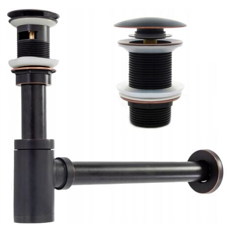 Slotted Click-Clack Old Retro Black Sink Drain + Waste Bottle Basin Trap Set