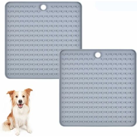 Slow Feeding Dog Mat, Relax Anxious Pets, Perfect for Feeding Treats, Yogurt or Peanut Butter, 2 Piece (Gray)
