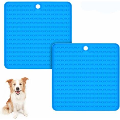 Slow Feeding Dog Mat, Relax Anxious Pets, Perfect for Feeding Treats, Yogurt or Peanut Butter, 2 Pieces (Blue)