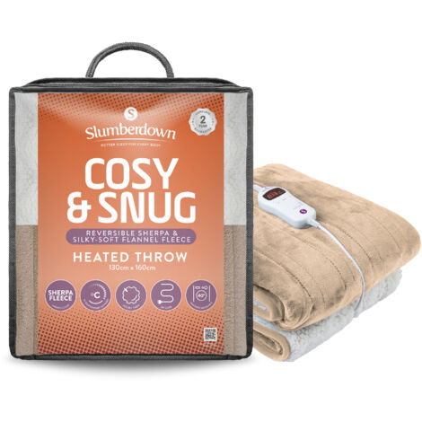 Slumberdown Cosy & Snug Sherpa Fleece Heated Throw, Mole/Natural